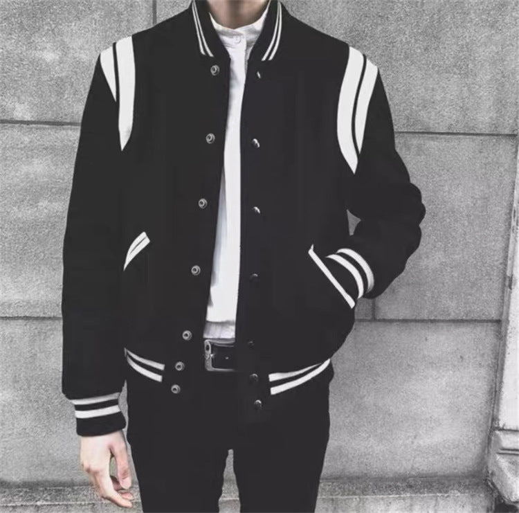 Aviator Wolle Jacke Frühling und Herbst Schwarz und weiß genäht