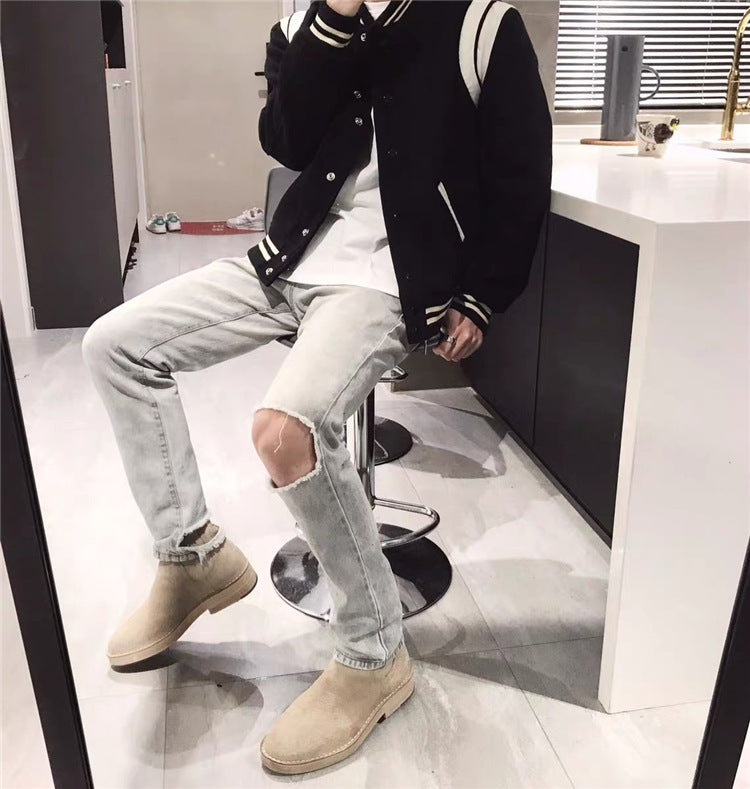 Aviator Wolle Jacke Frühling und Herbst Schwarz und weiß genäht