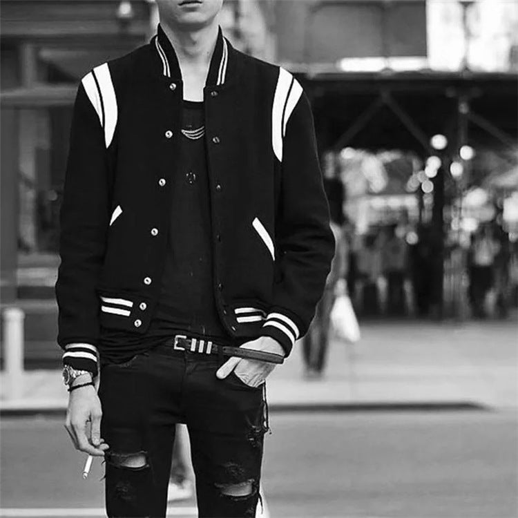 Aviator Wolle Jacke Frühling und Herbst Schwarz und weiß genäht