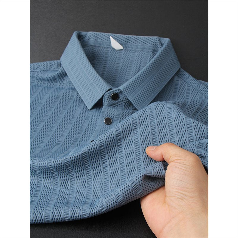 Hochwertiges Ice Silk Herren T-Shirt Kurzarm Mesh Hollow Out Polo Shirt