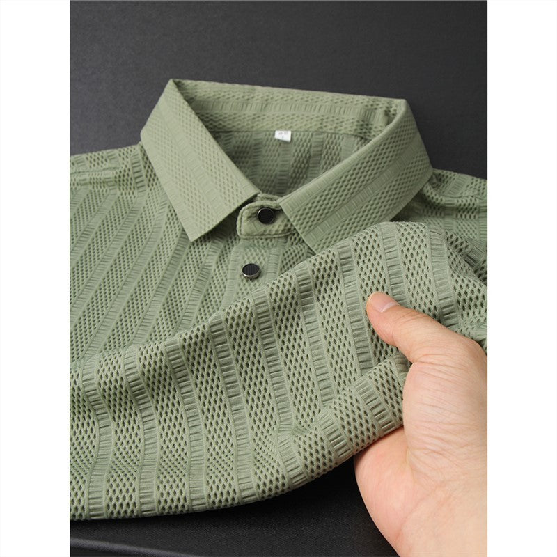 Hochwertiges Ice Silk Herren T-Shirt Kurzarm Mesh Hollow Out Polo Shirt
