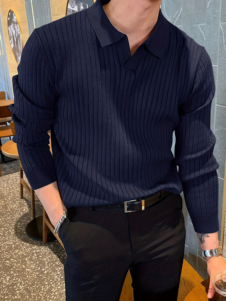 Revers Textur Stretch Slim Knit Polo Shirt