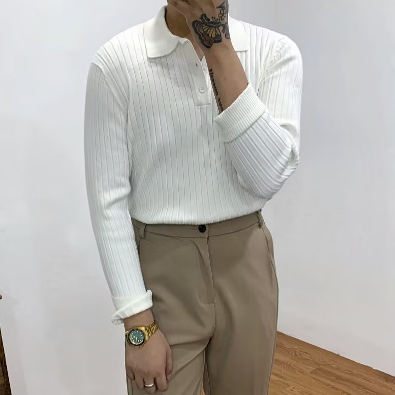 Revers Textur Stretch Slim Knit Polo Shirt