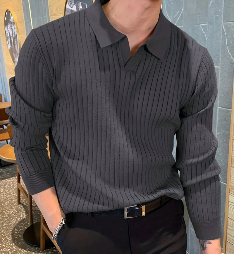 Revers Textur Stretch Slim Knit Polo Shirt